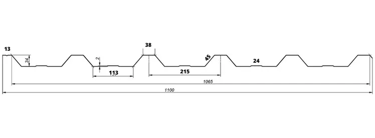 Trapézlemez T35 metszeti rajz