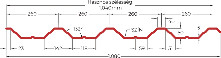 Trapézlemez T50 MS metszeti rajz