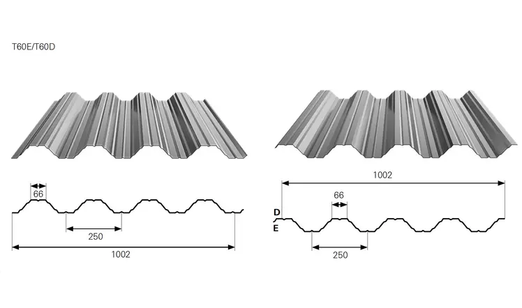 Trapézlemez T60 BP2 metszeti rajz